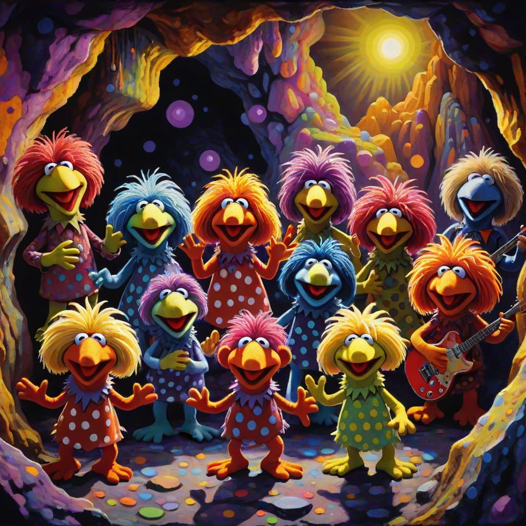 Psychedelic Fraggle Rock Puppets in Chiaroscuro Oil Painting
