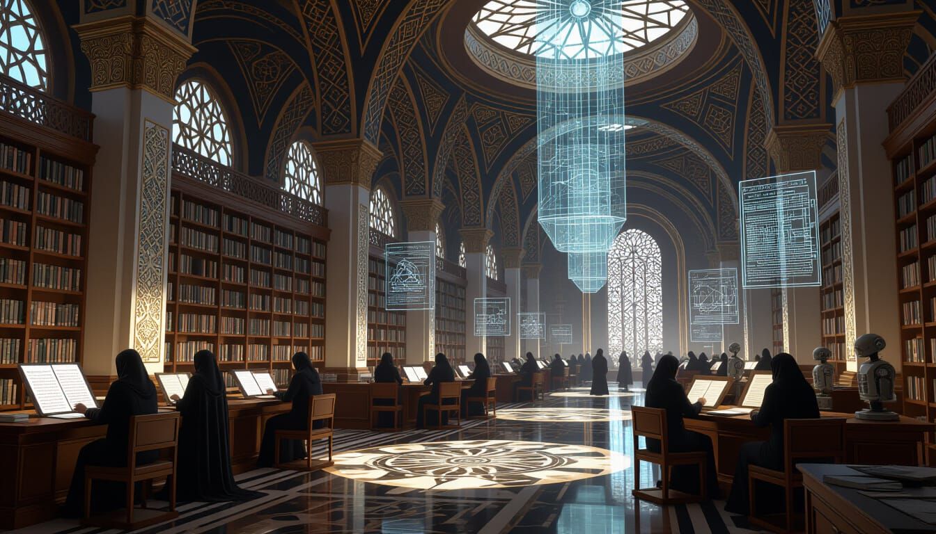 Baroque Space Station Library with Islamic Design