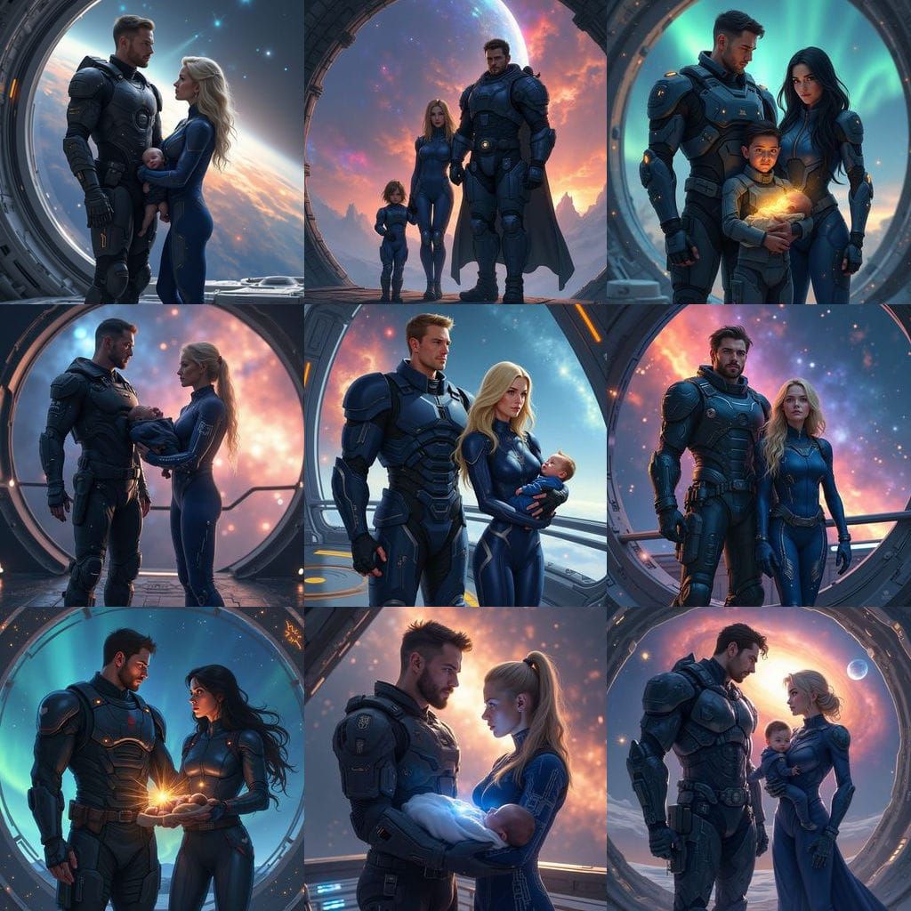 Futuristic Family Portrait on Starship Deck