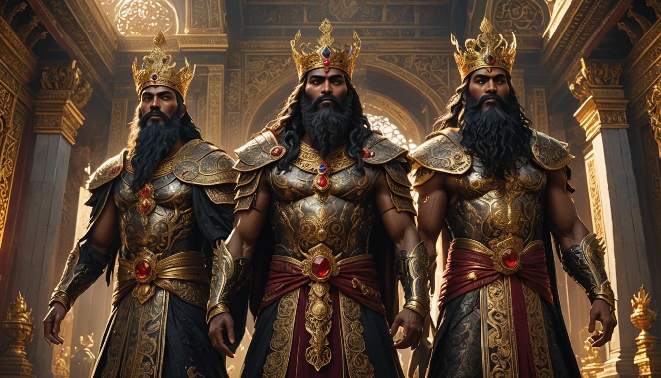 Majestic Gods in Palace: Vivid Digital Art