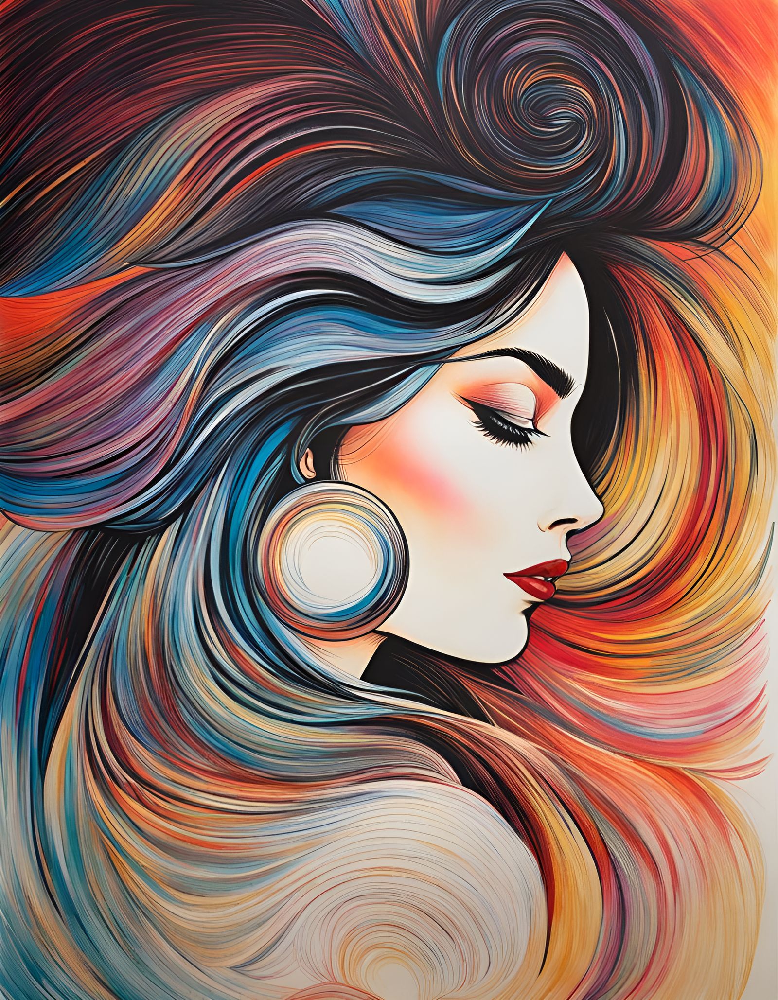 Woman's Face in Scribble Art with Triadic Colors