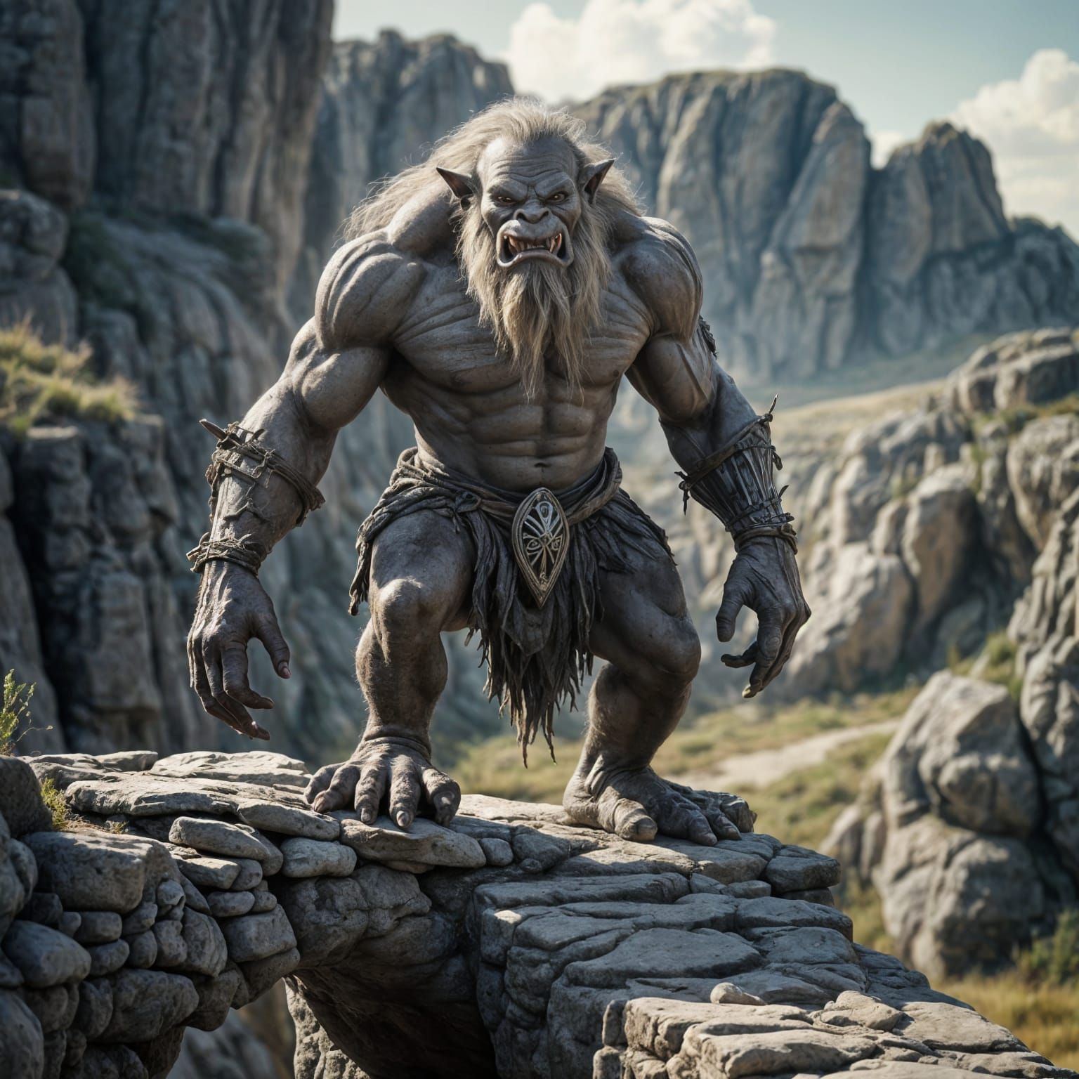 Cinematic Cave Troll on Stone Bridge