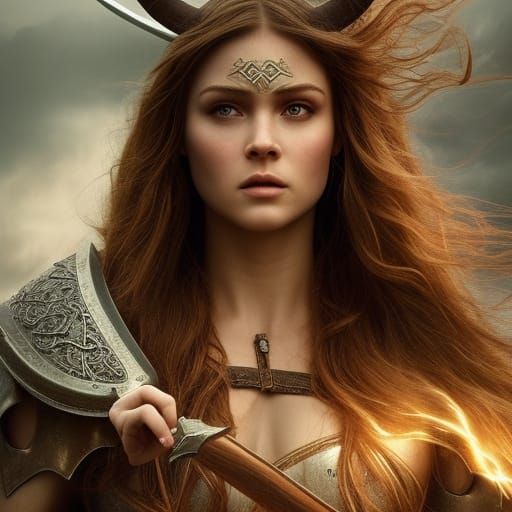 Viking Warrior Woman: Hyperrealistic Digital Portrait