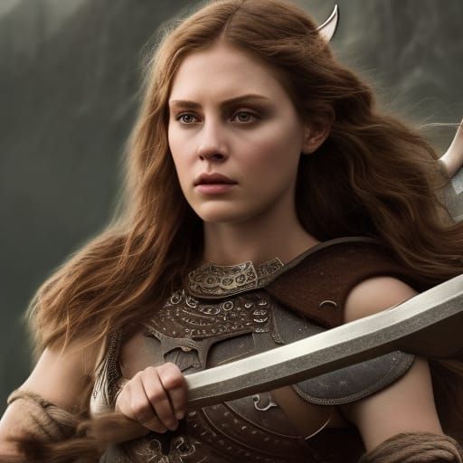 Hyperrealistic Viking Warrior Woman: Digital Matte Painting