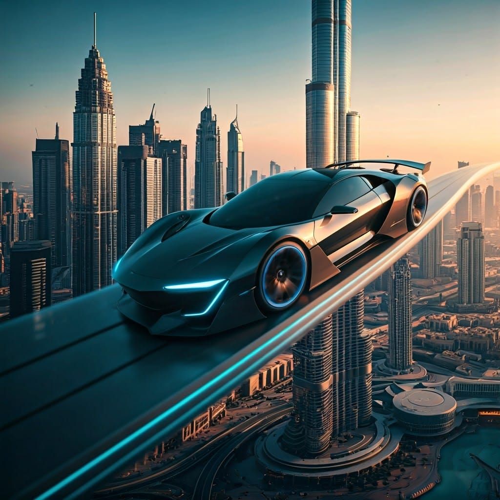 Futuristic Car Flies Through Dubai Glass Tube
