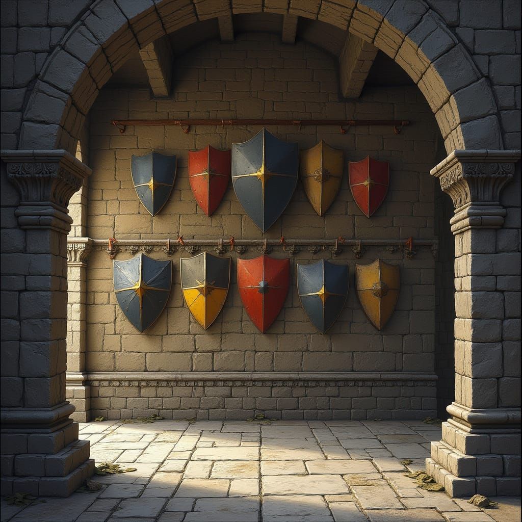 Medieval Castle Wall with Shields in Gothic Style