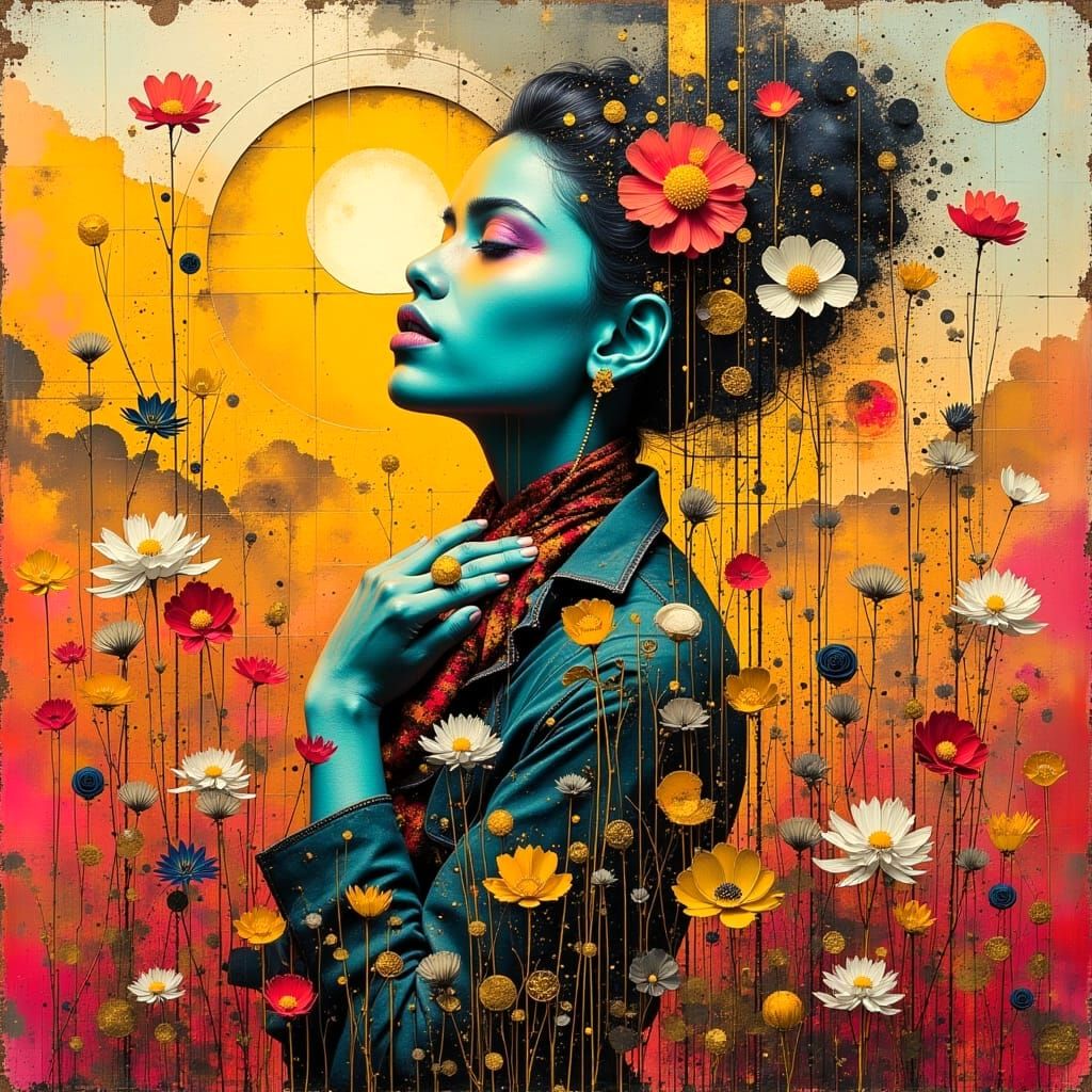 Bohemian Goddess Amidst Vibrant Wildflowers
