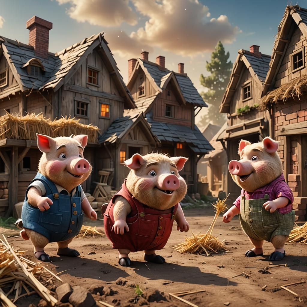 Three Little Pigs: 3D Digital Art
