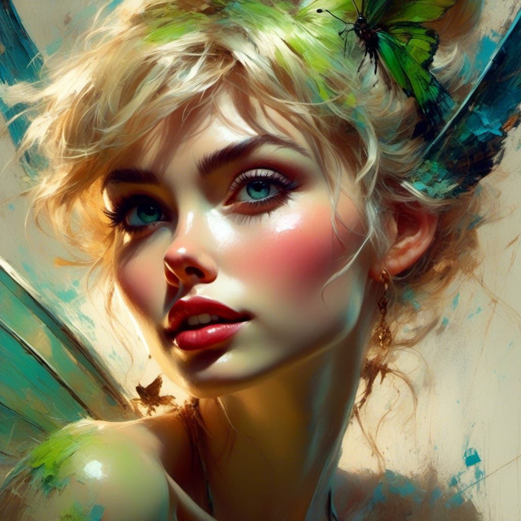 Tinkerbell Portrait in Golden Age Pin-Up Style
