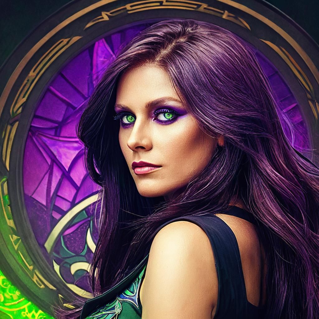 Art Nouveau Portrait of a Woman in Purple Dress