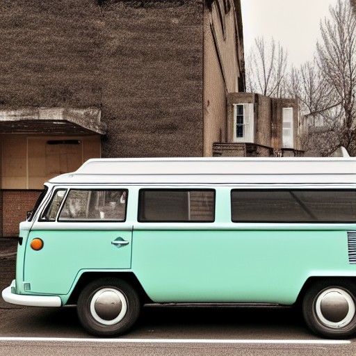 Vintage VW Van in Bustling Town