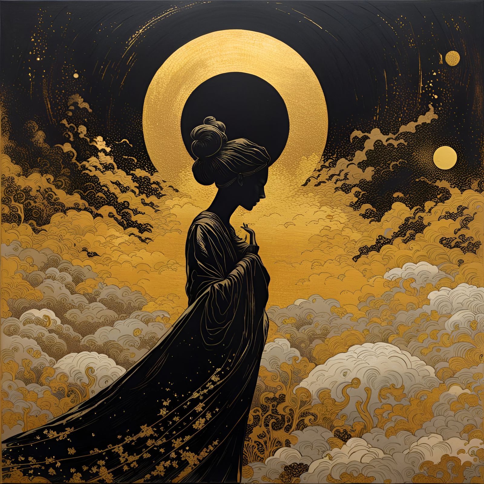 Dramatic Solar Eclipse with Gold Leaf Details