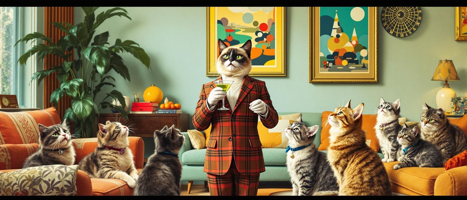 Siamese Cat's Retro Cocktail Party
