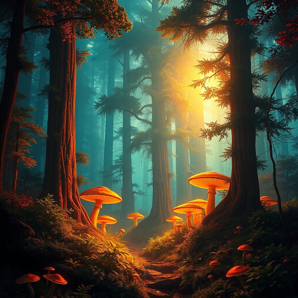 Magical Forest Oasis Illuminated by Golden Radiance