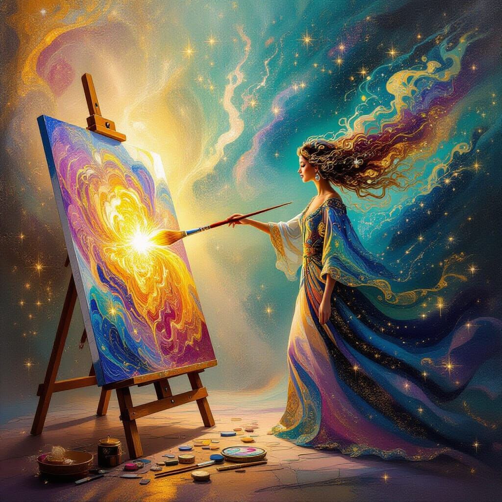 Surrealist Painting of Artist Creating Magic