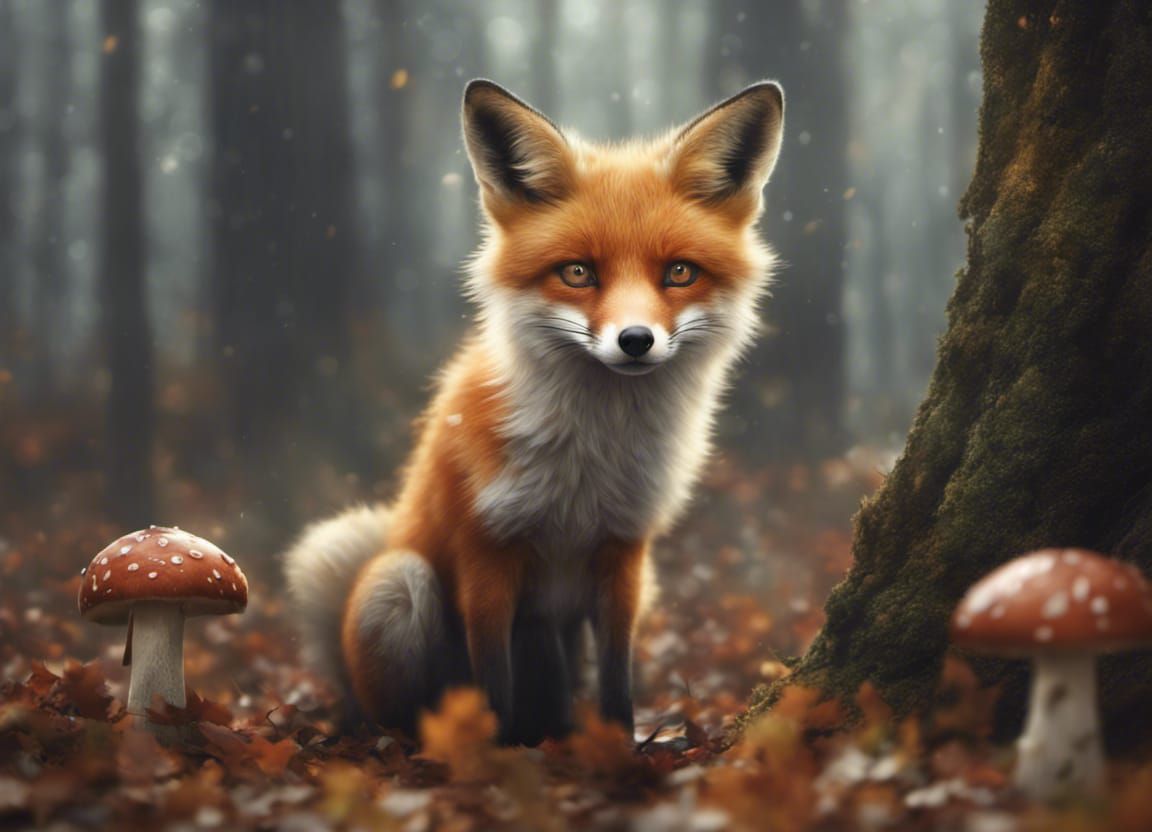 Ethereal Fox in Autumn Forest: Digital Painting