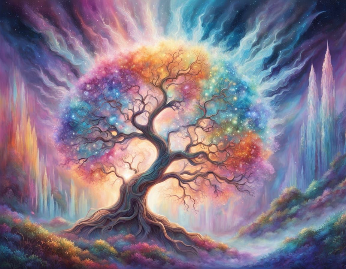 Surreal Cosmic Tree in Vibrant Astral Colors