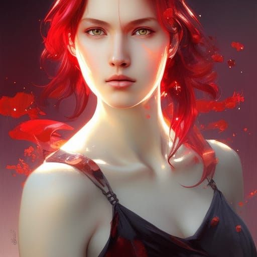 Fiery Girl Portrait in Hyperdetailed Digital Art