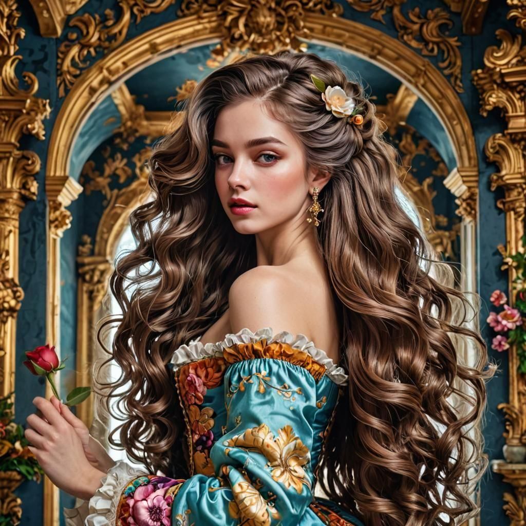 Ornate Portrait of Woman in Rococo Style