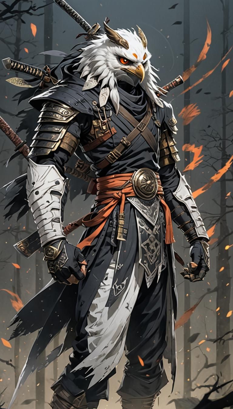 Ninja Anti-Hero with Bird Features in 3D Anime Art