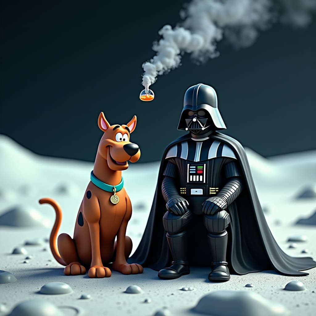 Scooby Doo and Darth Vader Smoke on the Moon