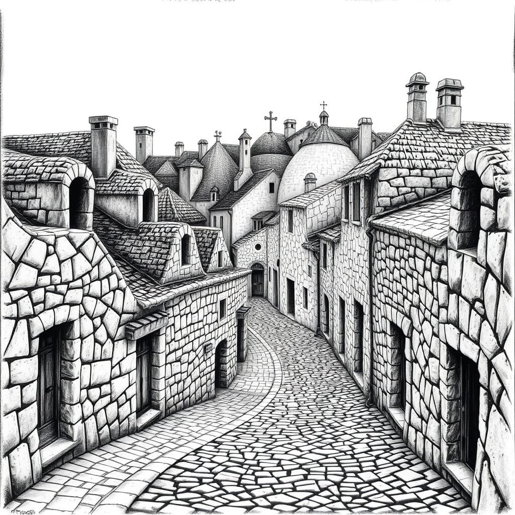Trulli Houses in Surreal Black and White
