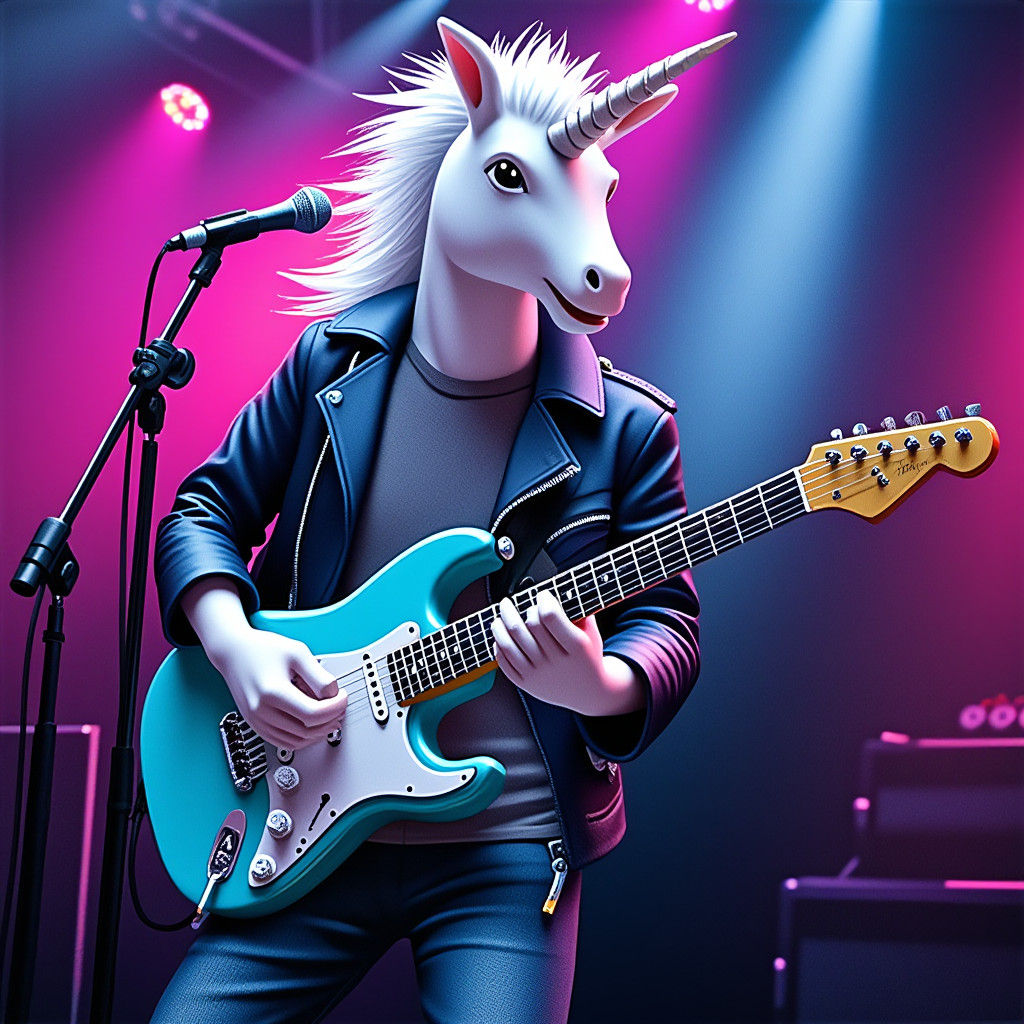 Punk Rock Unicorn Shredding Guitar on Stage