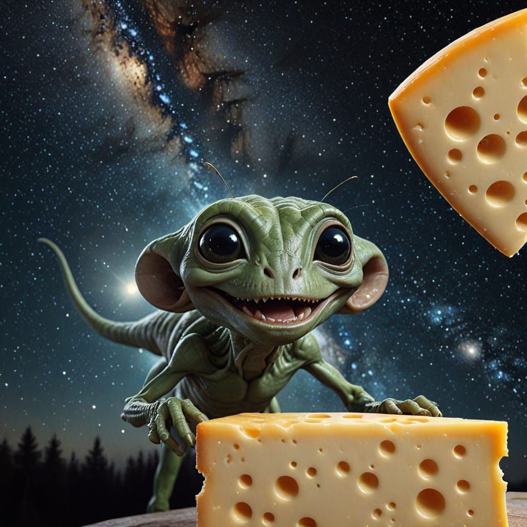 Epic Cheese UFO Soars Through the Cosmos in a Starry Night