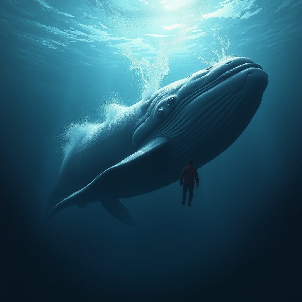 Whale in Eerie Ocean Fantasy Scene in Unreal Engine 5 Style