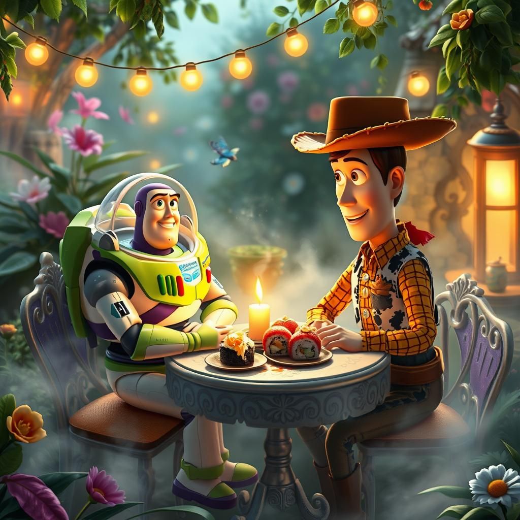 Buzz and Woody's Mystical Sushi Night, Kinkade Style
