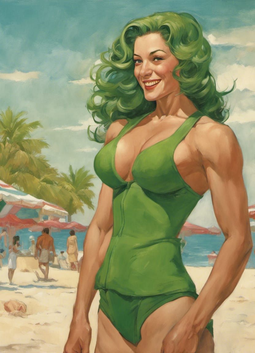 Pin-Up Portrait on Muscle Beach in Classic Style