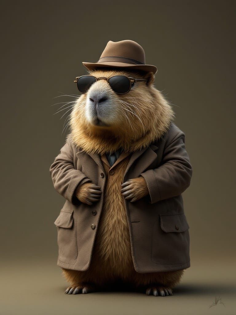 Capybara in a Dapper Gangster Outfit