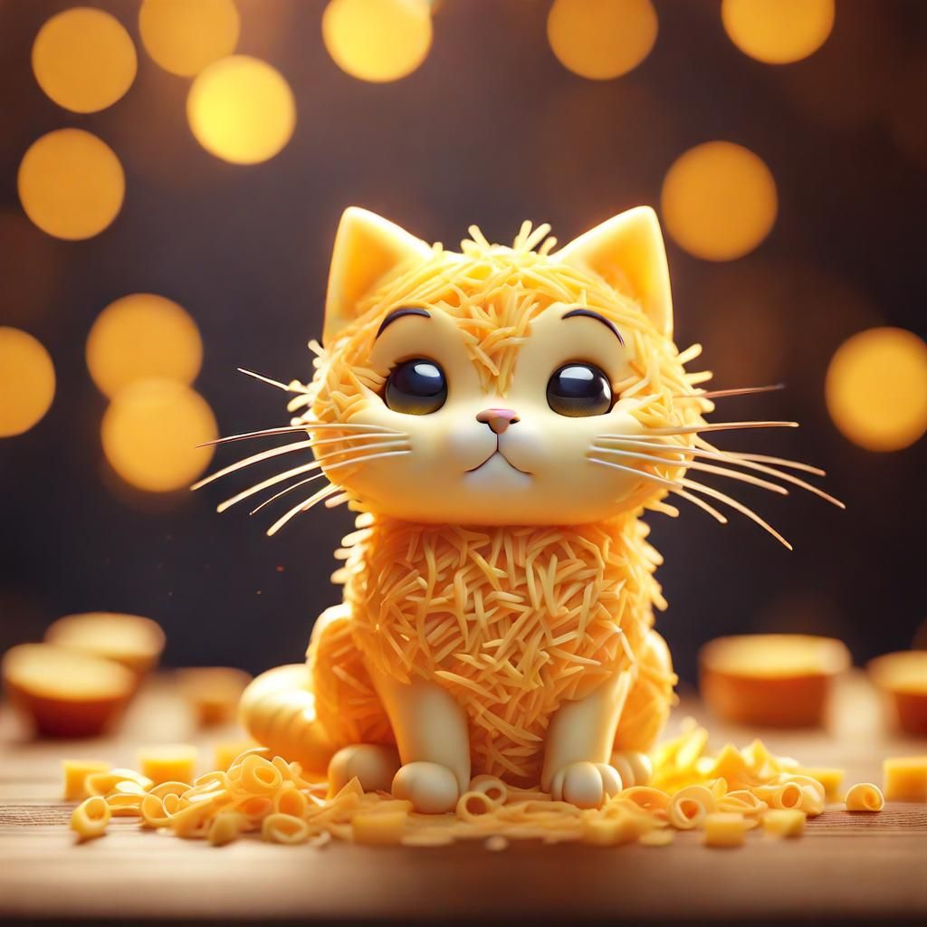 Cute Chibi Cheese Cat in Studio Ghibli Style