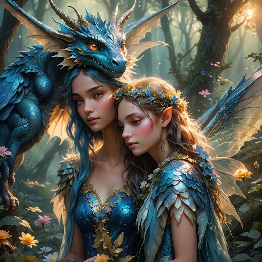Fairy and Dragon Snuggle in Mythic Forest