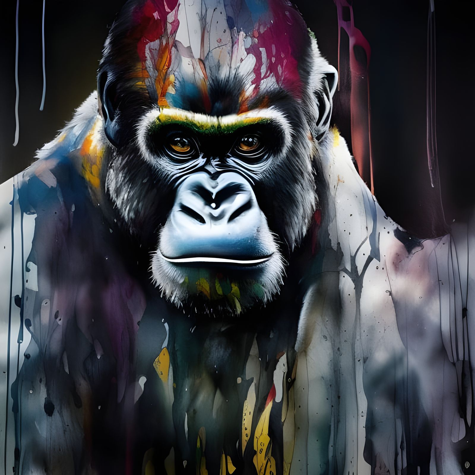 Colorful Ink Splash Gorilla Portrait in 3D