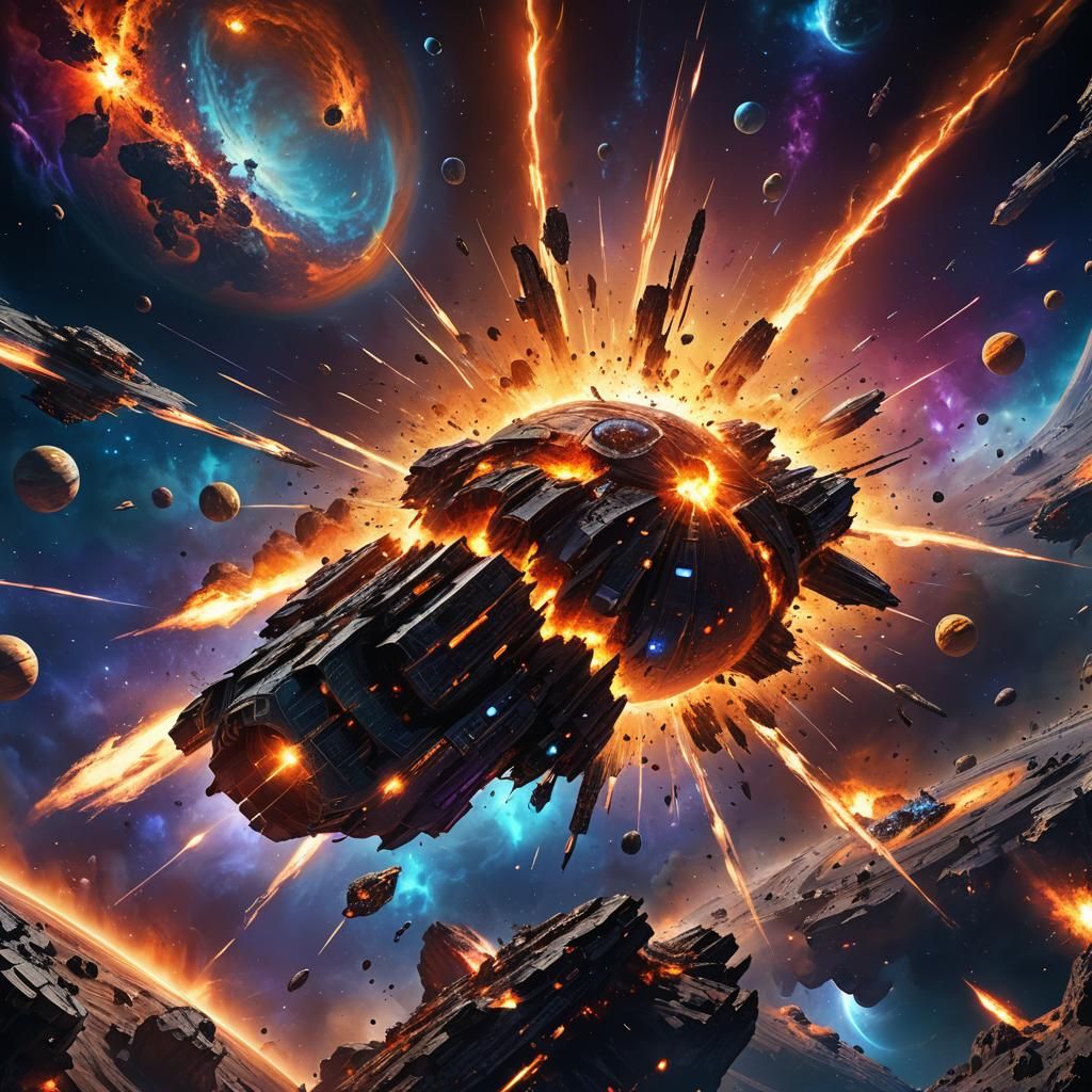 Spaceship Annihilates Planet: Hyper-Realistic Digital Art