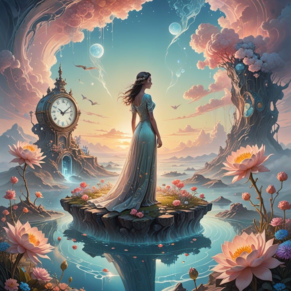 Surreal Feminine Projector on Floating Island with Melting C...