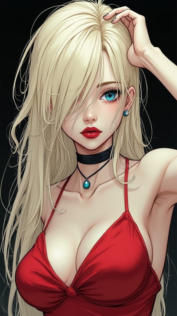 Monochromatic Manga Portrait of a Blonde Woman