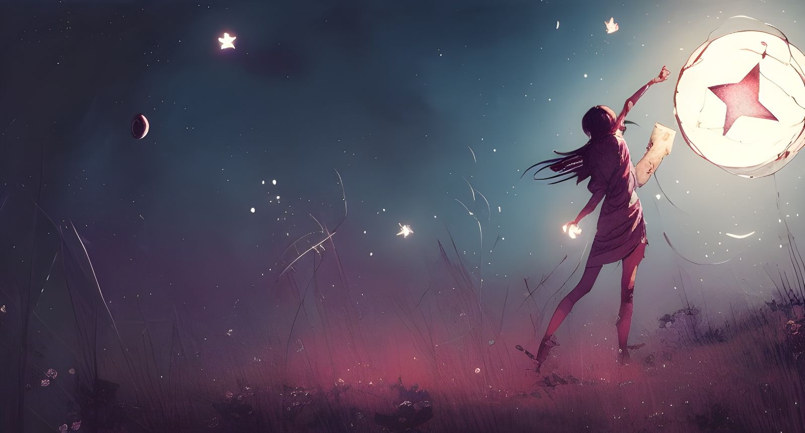 Girl Catching Stars: Digital Illustration