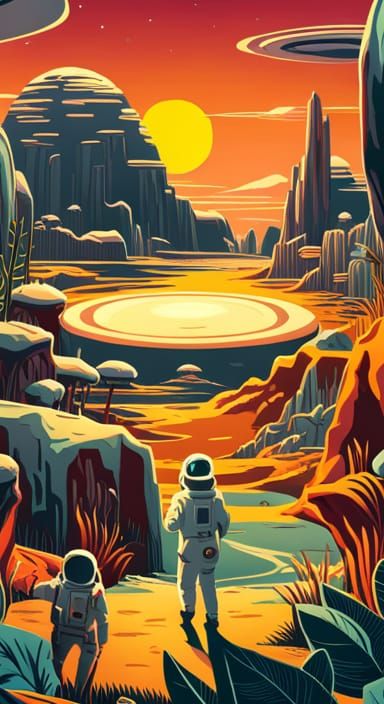 Astronaut's Art Nouveau Sci-Fi Alien Planet Adventure