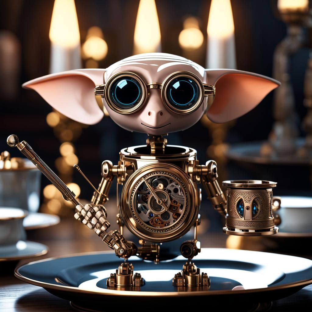 Futuristic Robot Dobby Butler with Magic Wand