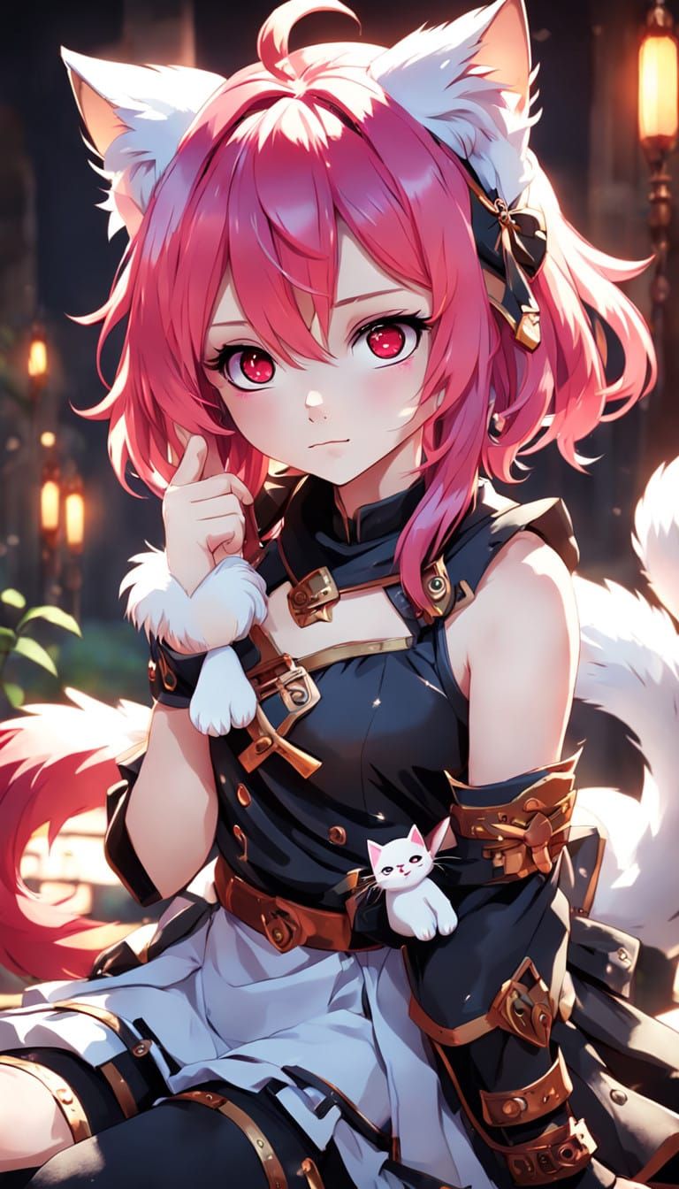 Serenely Elegant Anime Goddess with Feline Details