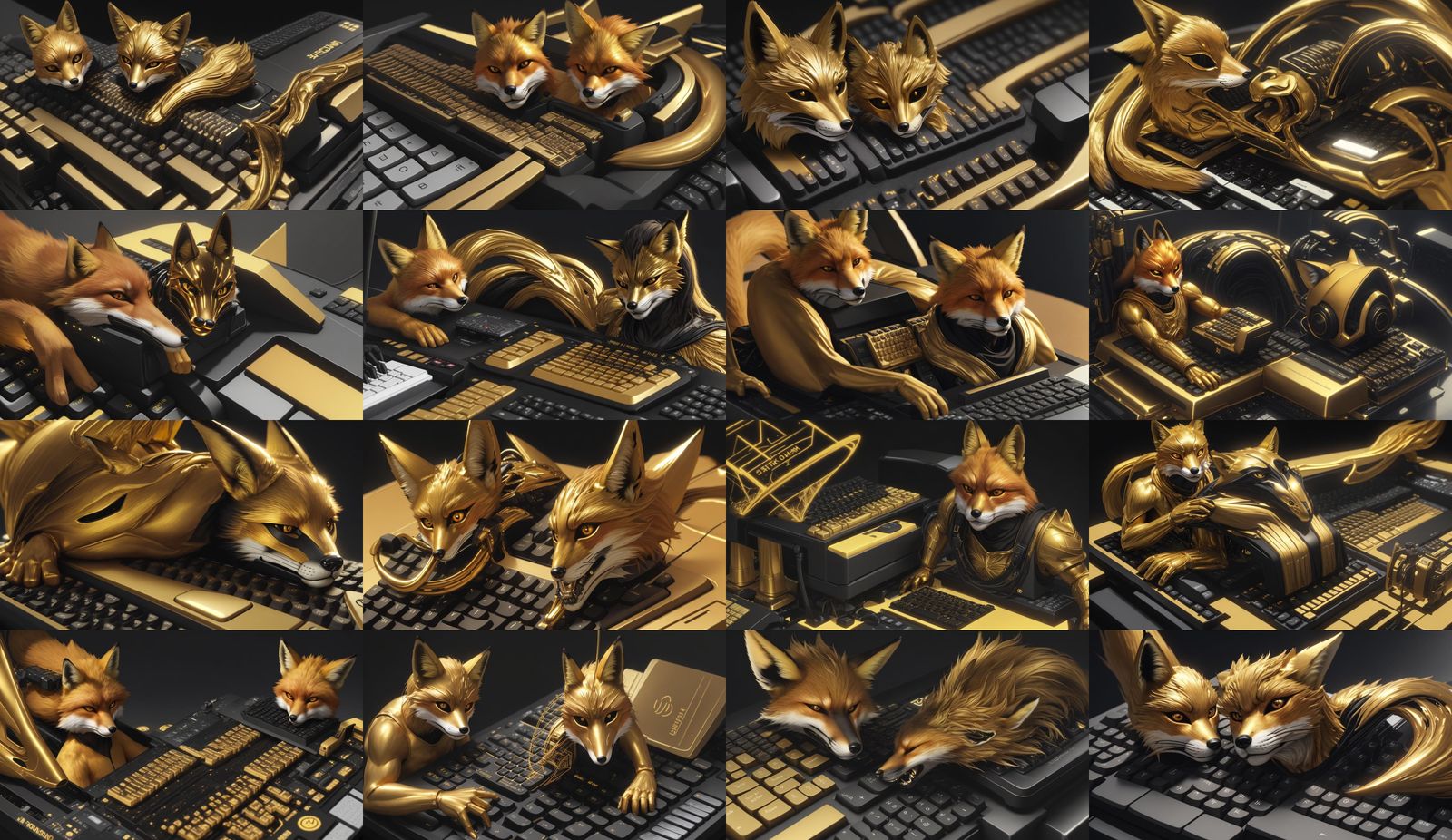 Golden Fox Mask on Keyboard in Computerized Environment