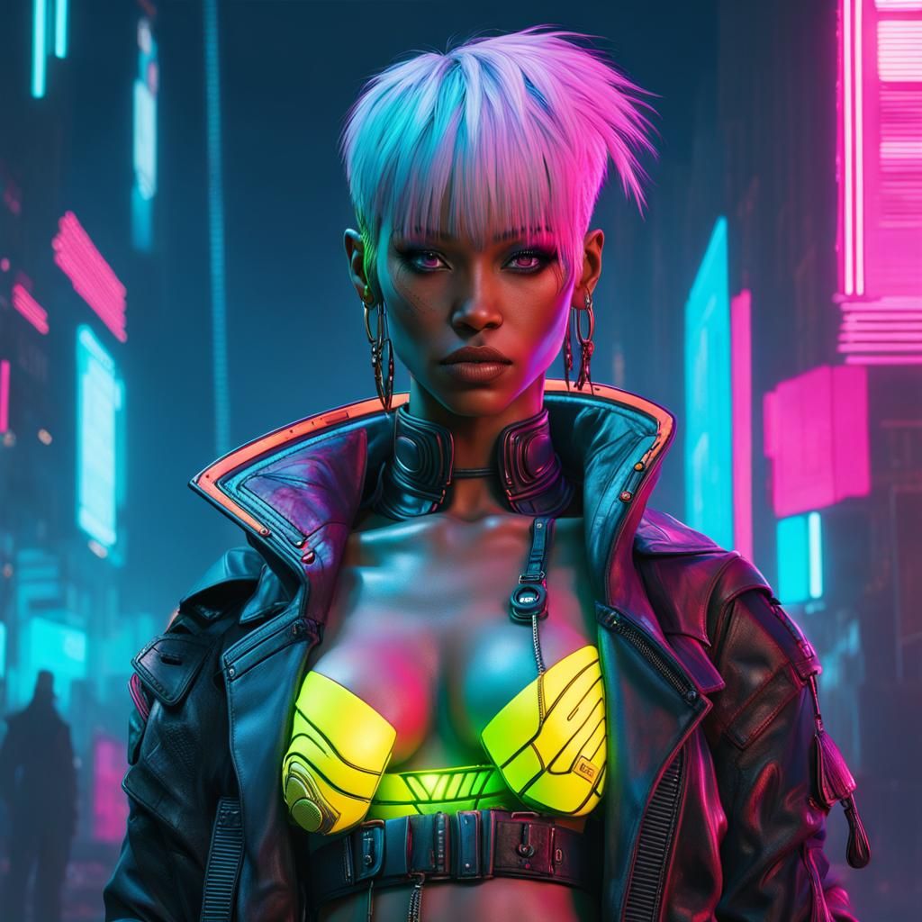 Cyberpunk Child in Neon Cityscape