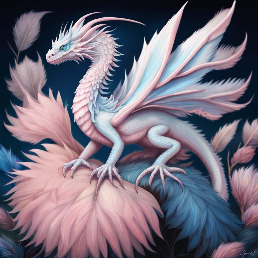 Pastel Blue Albino Dragon with Iridescent Wings