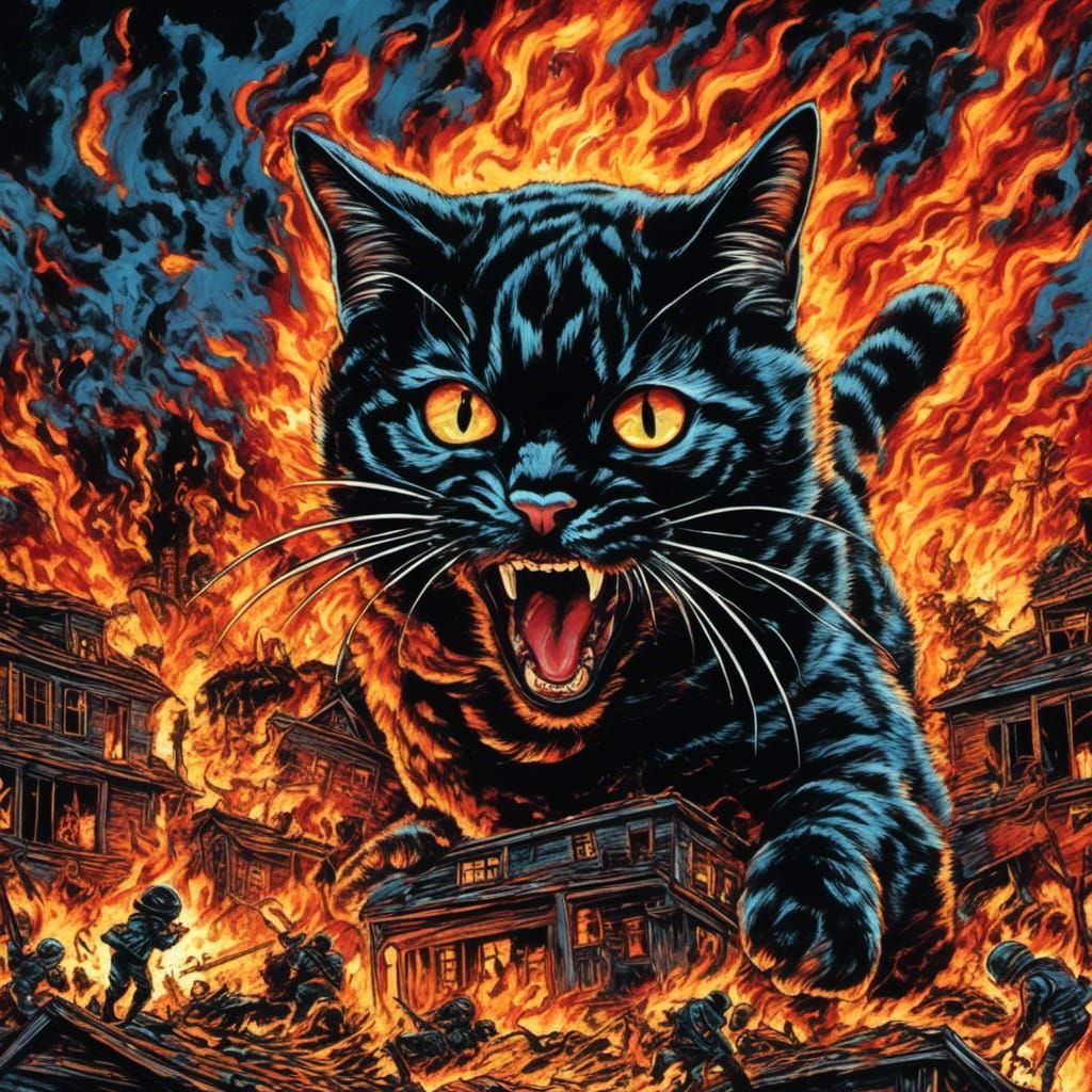 Furious Cat Portrait in Chiaroscuro Style