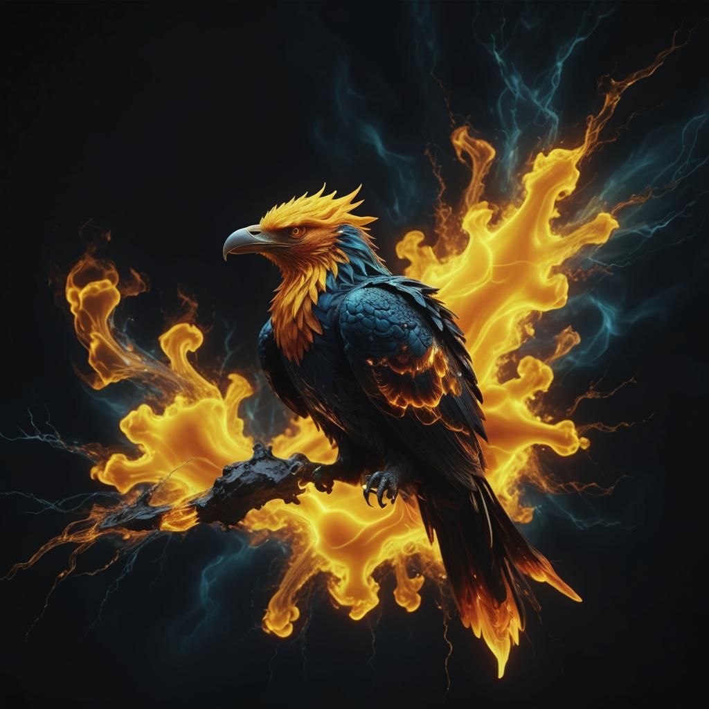 Fiery Lava Phoenix with Runes and Lightning