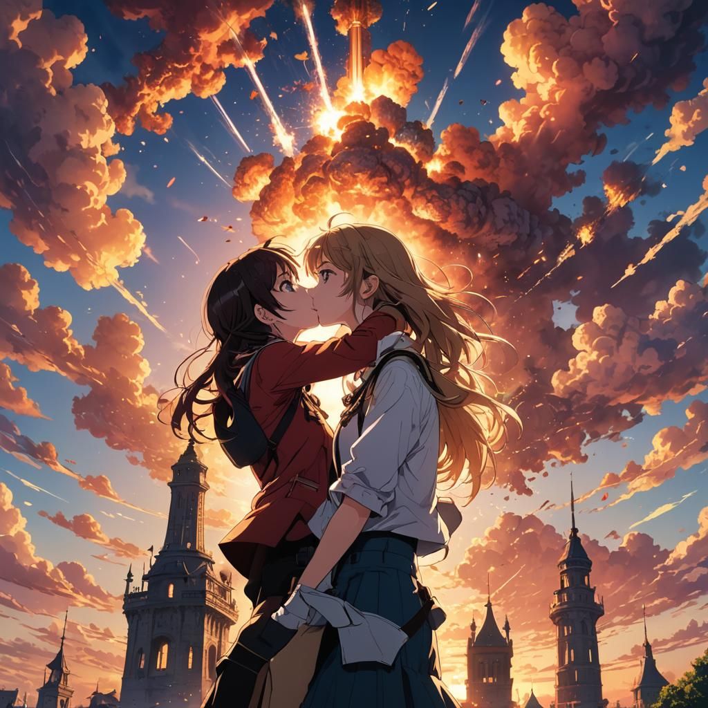 Anime Girls Kissing with Explosion, Key Visual