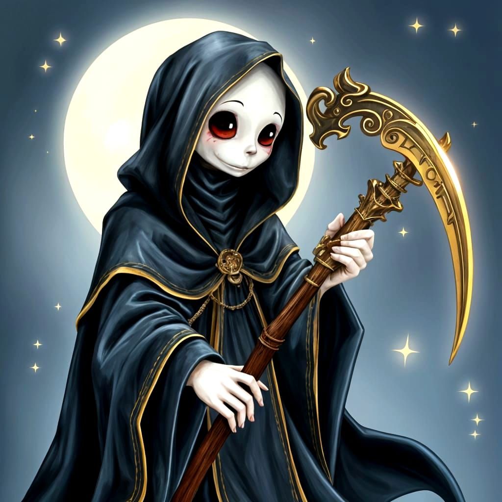 Whimsical Cute Grim Reaper Illustration