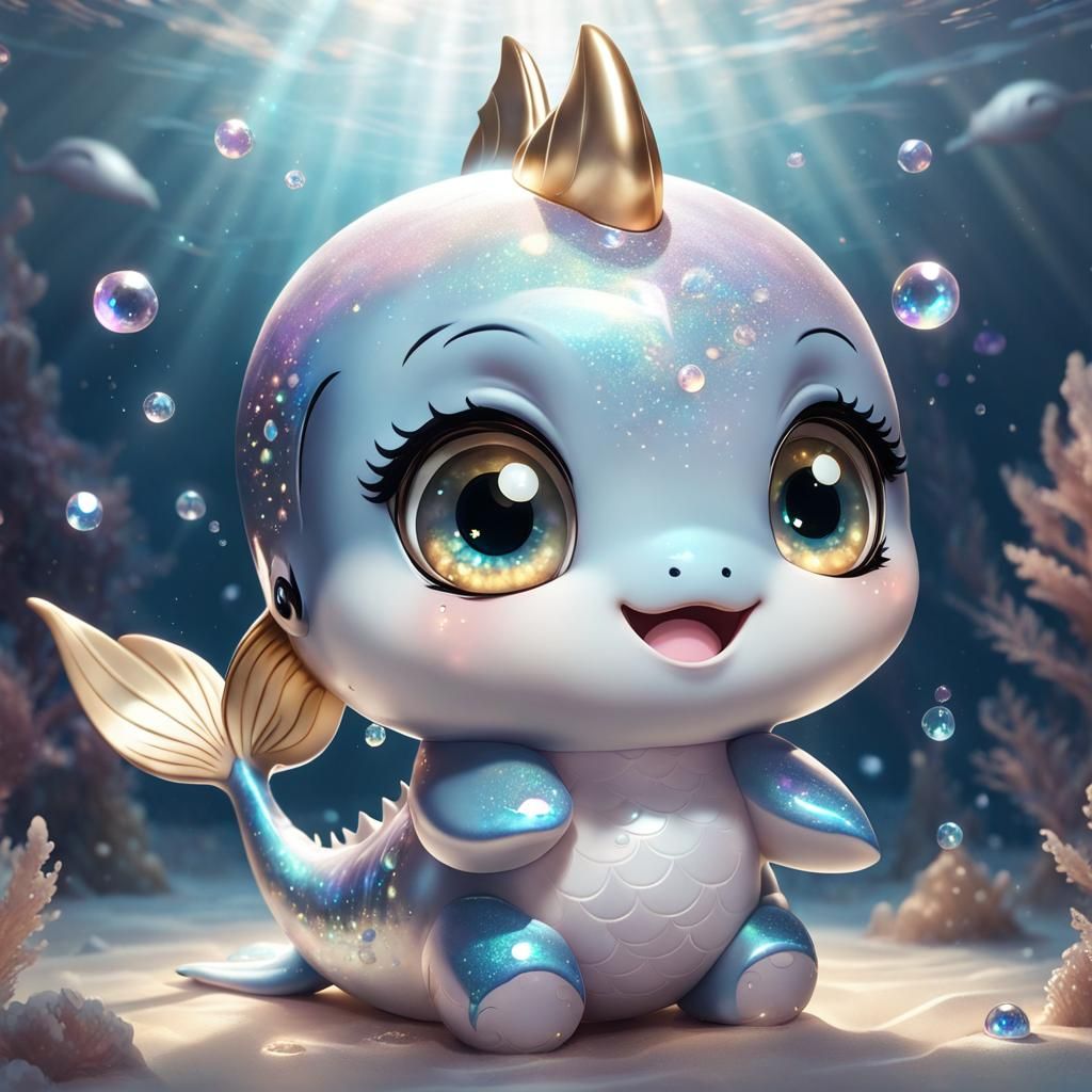 Adorable Chibi Narwhal with Glittercore Crystals